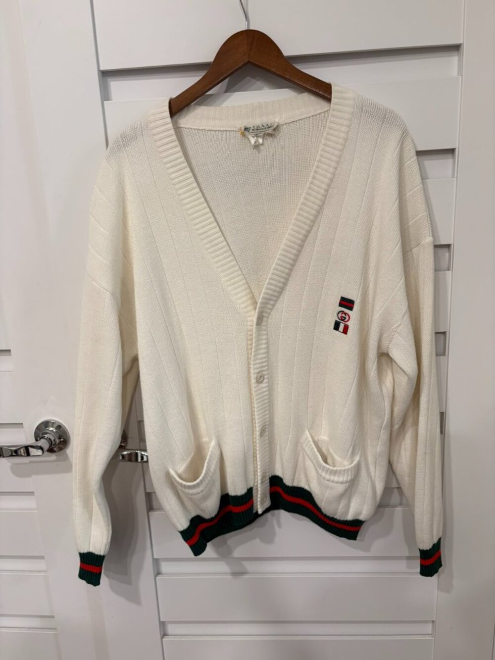 Vintage Gucci Cardigan Academia Green Red Web Stripe Oversized - Picture 5 of 11